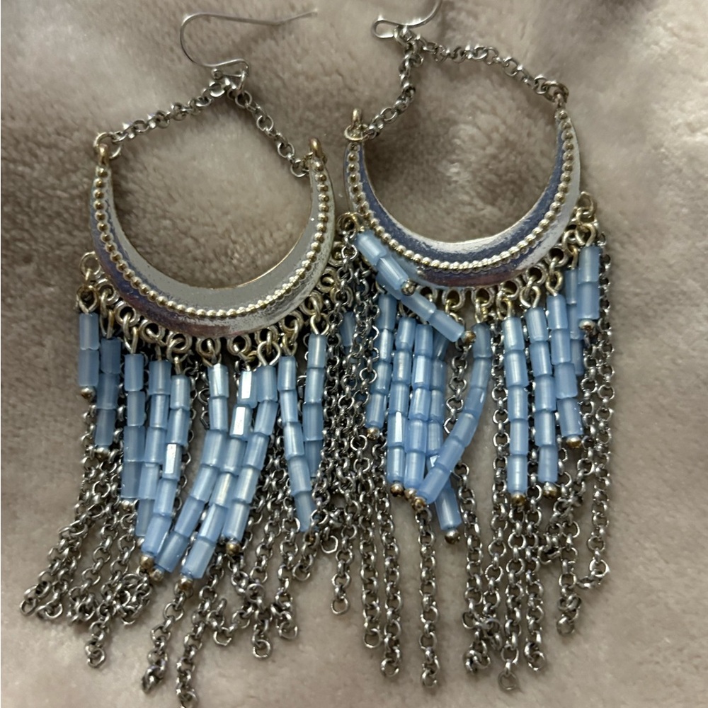 Silver and Blue Fringe Earrings